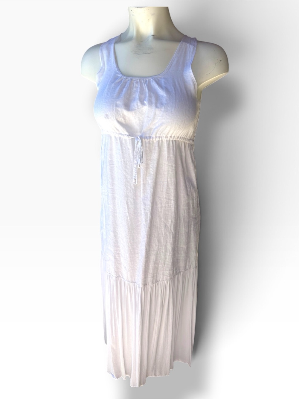 Cynthia Rowley White Cotton Gauze Empire Waist Maxi Dress Boho Tiered Sundress L